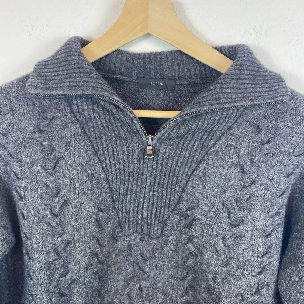 J. Crew Women’s Large Gray‎ Cable Knit Wool Alpaca Blend 1/2 Zip Pullover